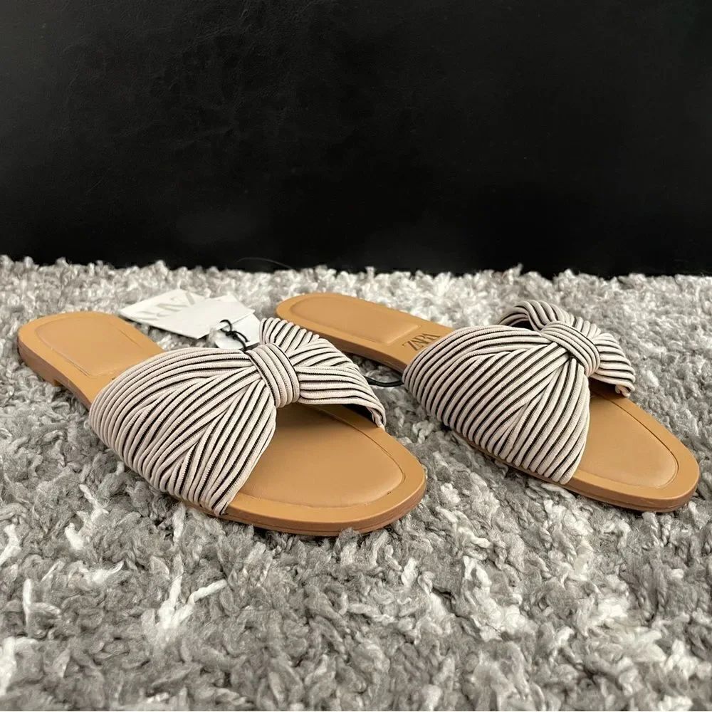 NWT Zara Knotted Fabric Flat Sandals - Picture 2 of 8
